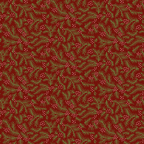 Winter Joy Fir Sprigs Red Hannah West Henry Glass Cotton Fabric HG-2861-88