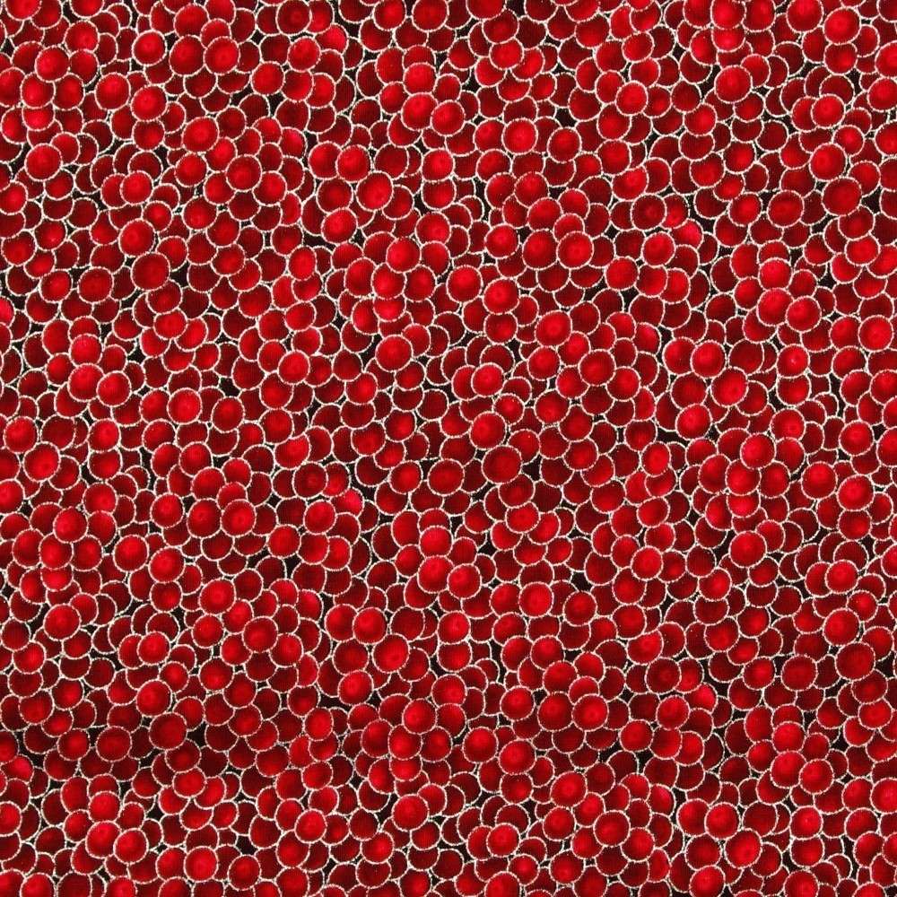 Winter Magic Berries Red Silver Metallic Hoffman Cotton Fabric