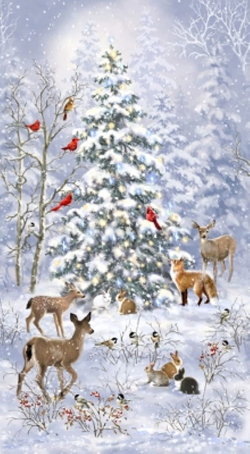 Winter Wonderland Nature's Holiday Panel 24" Blue Timeless Treasures Cotton Fabric TT-C8401 Blue