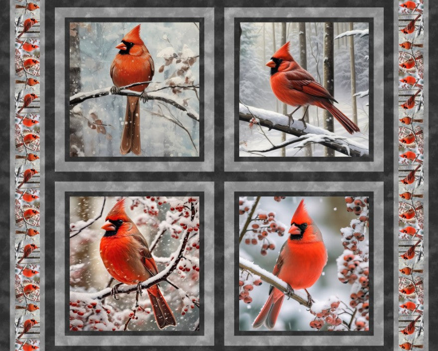 Winter Cardinals Pillow Panel 36" Multi David Textiles 100% Cotton Fabric DT-GL-0278-5C-1