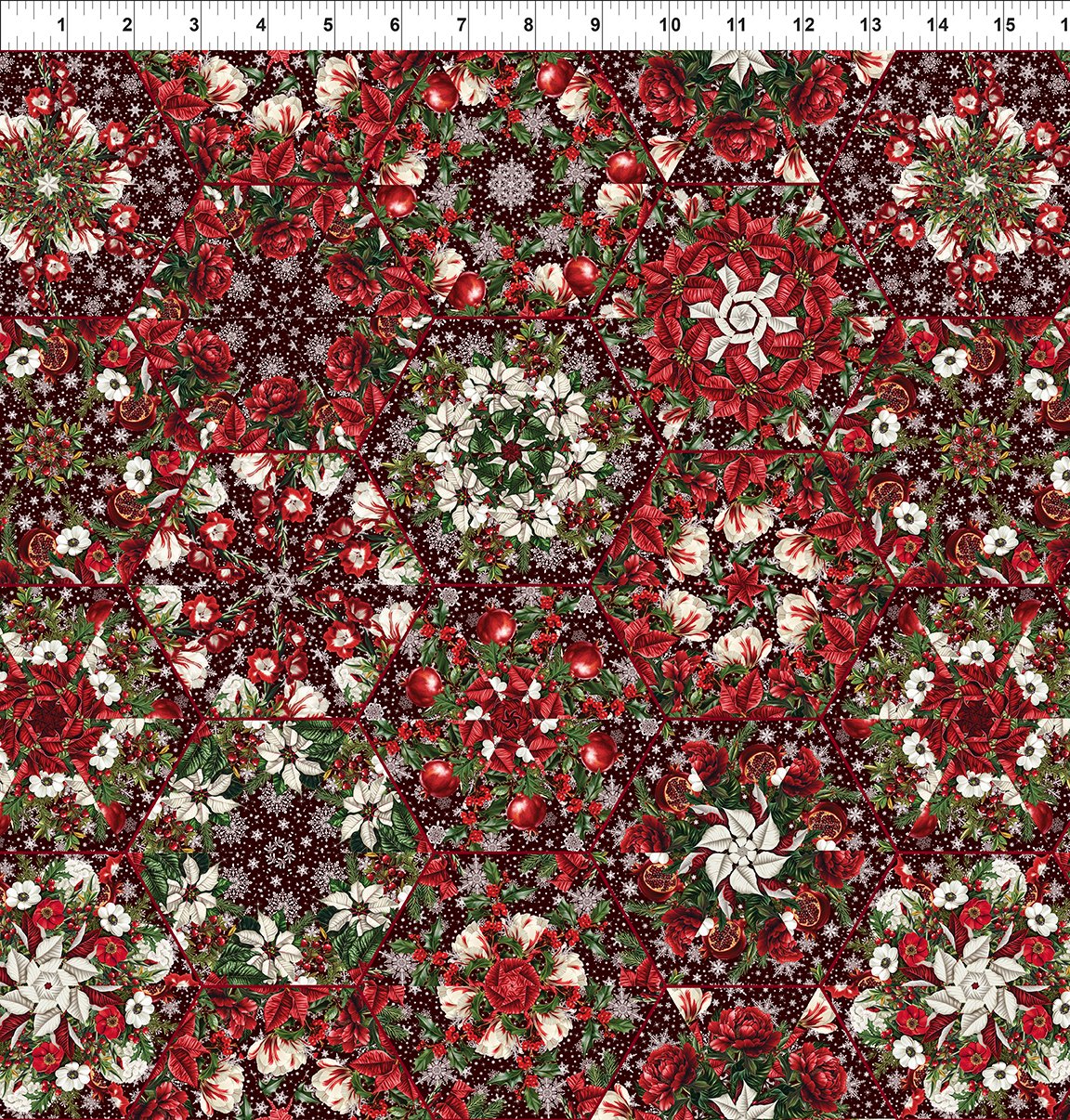 Winter Enchantment Kaleidoscope Poinsettias Red Jason Yenter In The Beginnings Cotton Fabric ITB-5WEN-2