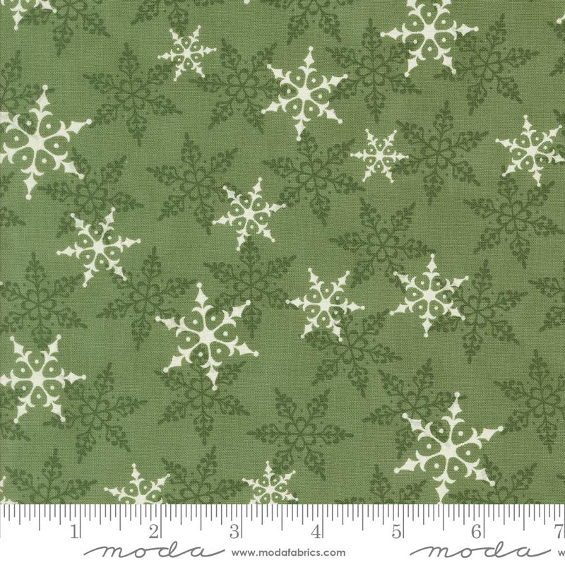 Winter Friends Falling Snow Winter Snowflakes Pine Light Green Deb Strain Moda Cotton Fabric MD-56134-15