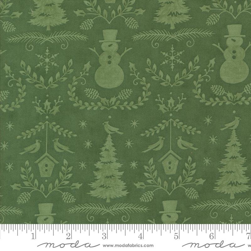 Winter Friends Winter Damask Spruce Dark Green Deb Strain Moda Cotton Fabric MD-56133-16