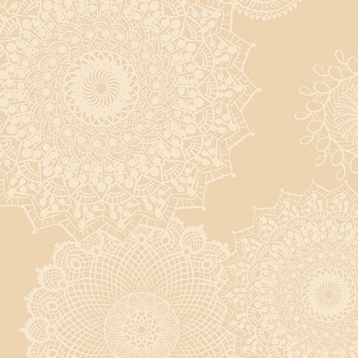 Winter Haven 108" Wide back Dancing Doilies Natural Rachel Rossi Benartex Cotton Fabric BE-16790W-70