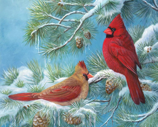 Winter Haven Cardinals Pine Tree with Snow Panel 35.5" David Textiles Cotton Fabric DT-WW-3261-0C-1