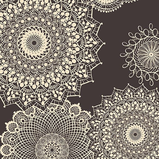 Winter Haven Dancing Doilies Charcoal Rachel Rossi Benartex Cotton Fabric BE-16790-14 | US Fabric Shop