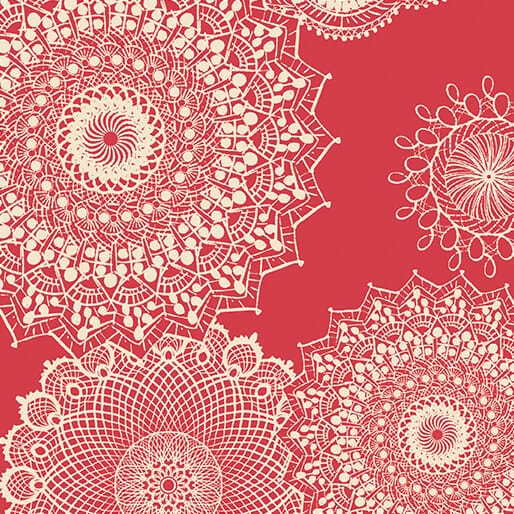 Winter Haven Dancing Doilies Coral Rachel Rossi Benartex Cotton Fabric BE-16790-23 | US Fabric Shop