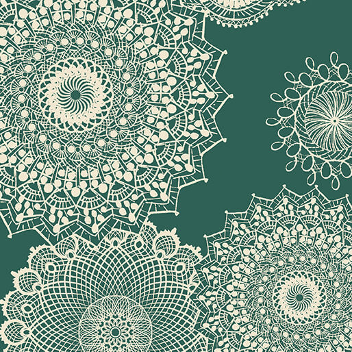 Winter Haven Dancing Doilies Dark Teal Rachel Rossi Benartex Cotton Fabric BE-16790-85