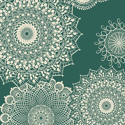Winter Haven Dancing Doilies Dark Teal Rachel Rossi Benartex Cotton Fabric BE-16790-85 | US Fabric Shop