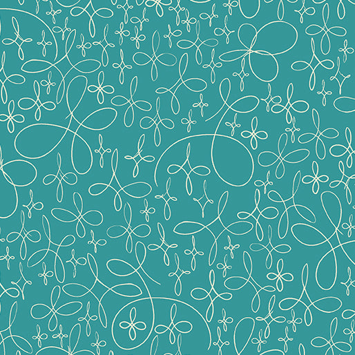 Winter Haven Doodle Star Turquoise Rachel Rossi Benartex Cotton Fabric BE-16795-83