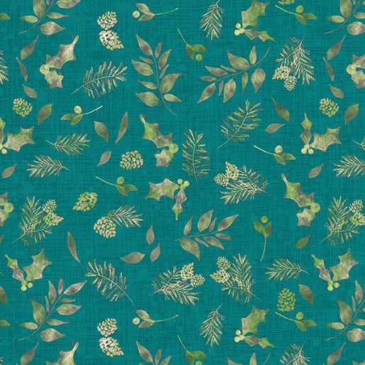 Winter Haven Forest Floor Teal Rachel Rossi Benartex Cotton Fabric BE-16796-84