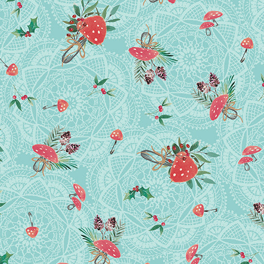 Winter Haven Forest Gathering Medium Turquoise Rachel Rossi Benartex Cotton Fabric BE-16794-82
