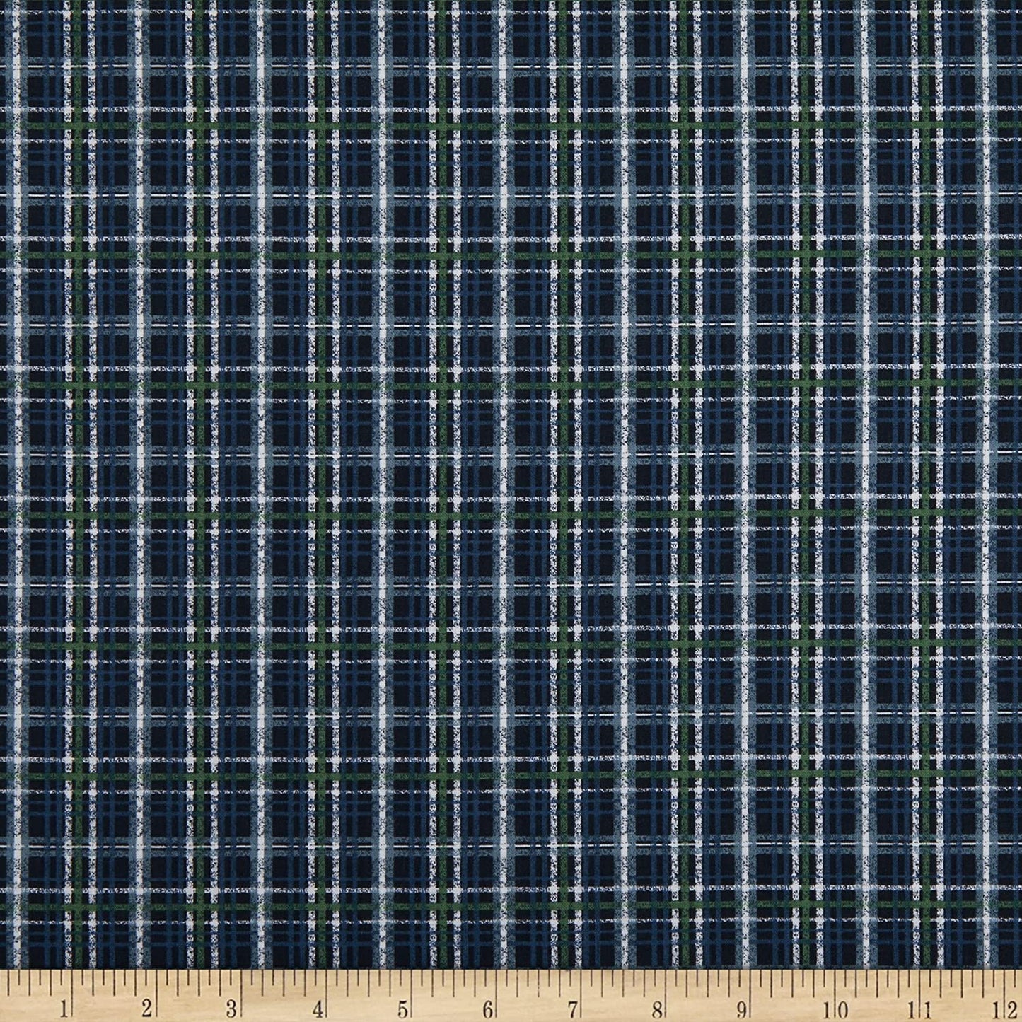 Winter Hollow Plaid Navy Blue Green Susan Winget Wilmington Prints Cotton Fabric WP-39751-447