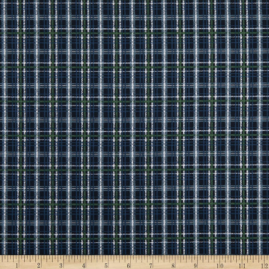 Winter Hollow Plaid Navy Blue Green Susan Winget Wilmington Prints Cotton Fabric