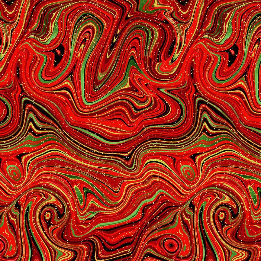 Winter Rose Holiday Metallic Swirly Marble Red Chong-A-Hwang Timeless Treasures Cotton Fabric TT-SWIRL-CM2901-RED