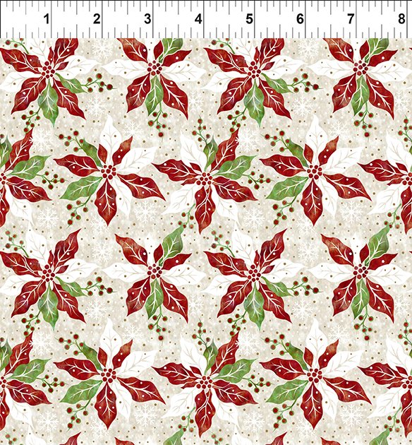 Winter Solstice II Poinsettia Cream Gold Metallic In the Beginning Fabric Cotton Fabric ITB-7WS-1M