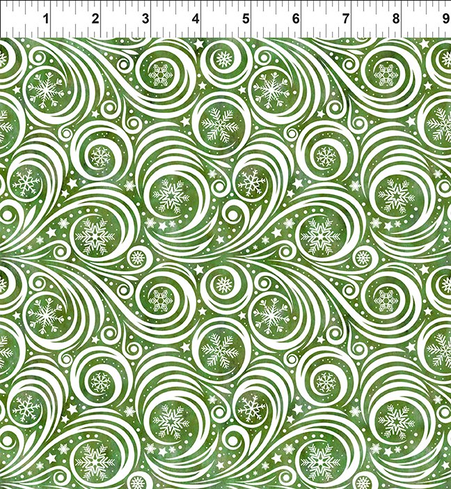 Winter Solstice II Snow Swirl Green White In the Beginning Fabric Cotton Fabric ITB-10WS-3