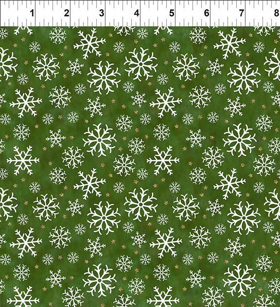 Winter Solstice II Snowflakes Green Gold Metallic In the Beginning Fabric Cotton Fabric ITB-11WS-3M