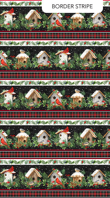 Winter Song Border Stripe Black Multi Deborah Edwards Northcott Cotton Fabric NC-DP27801-99