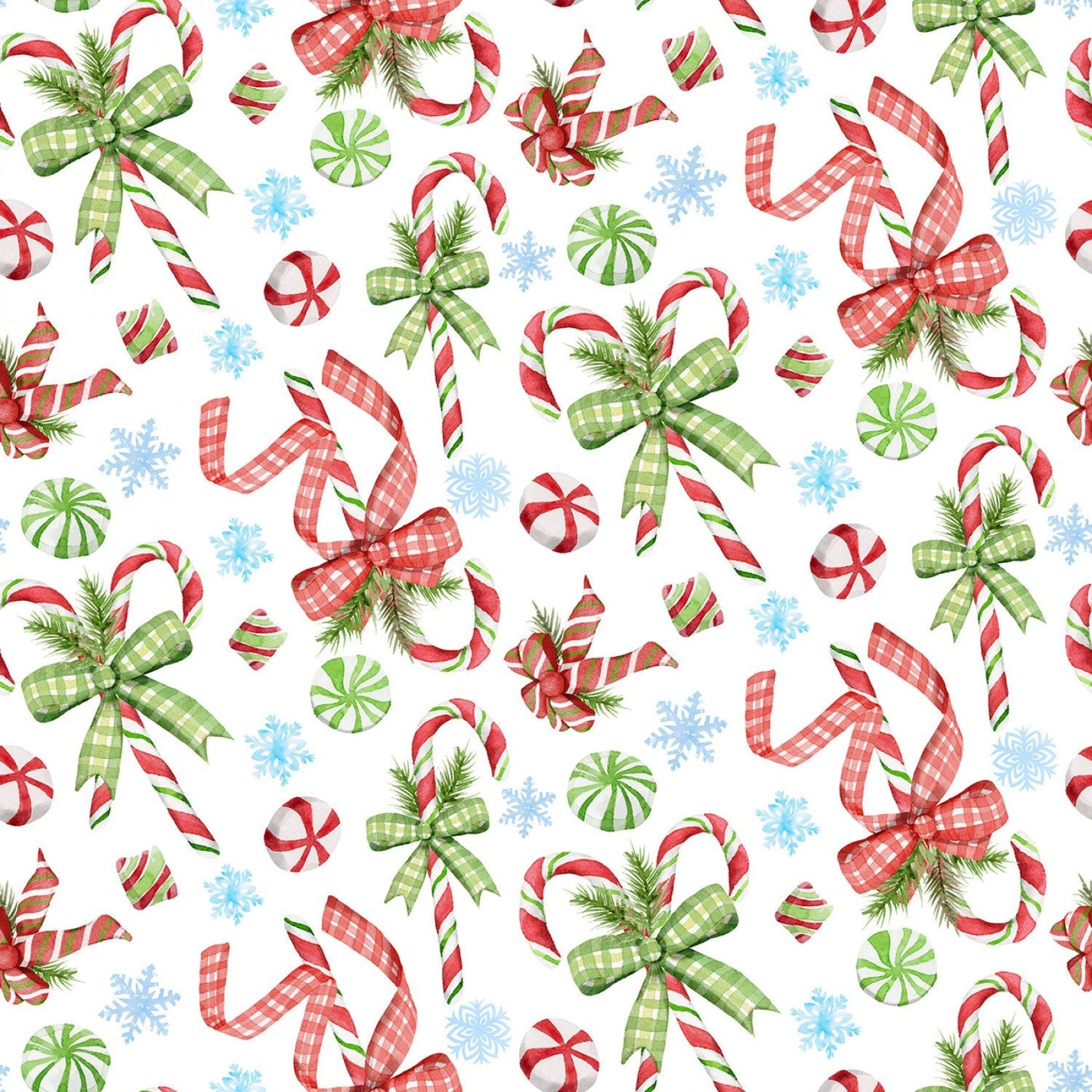 Winter Village Candy Cane Lane White Deane Beesley 3 Wishes Cotton Fabric 3W-23803-WHT