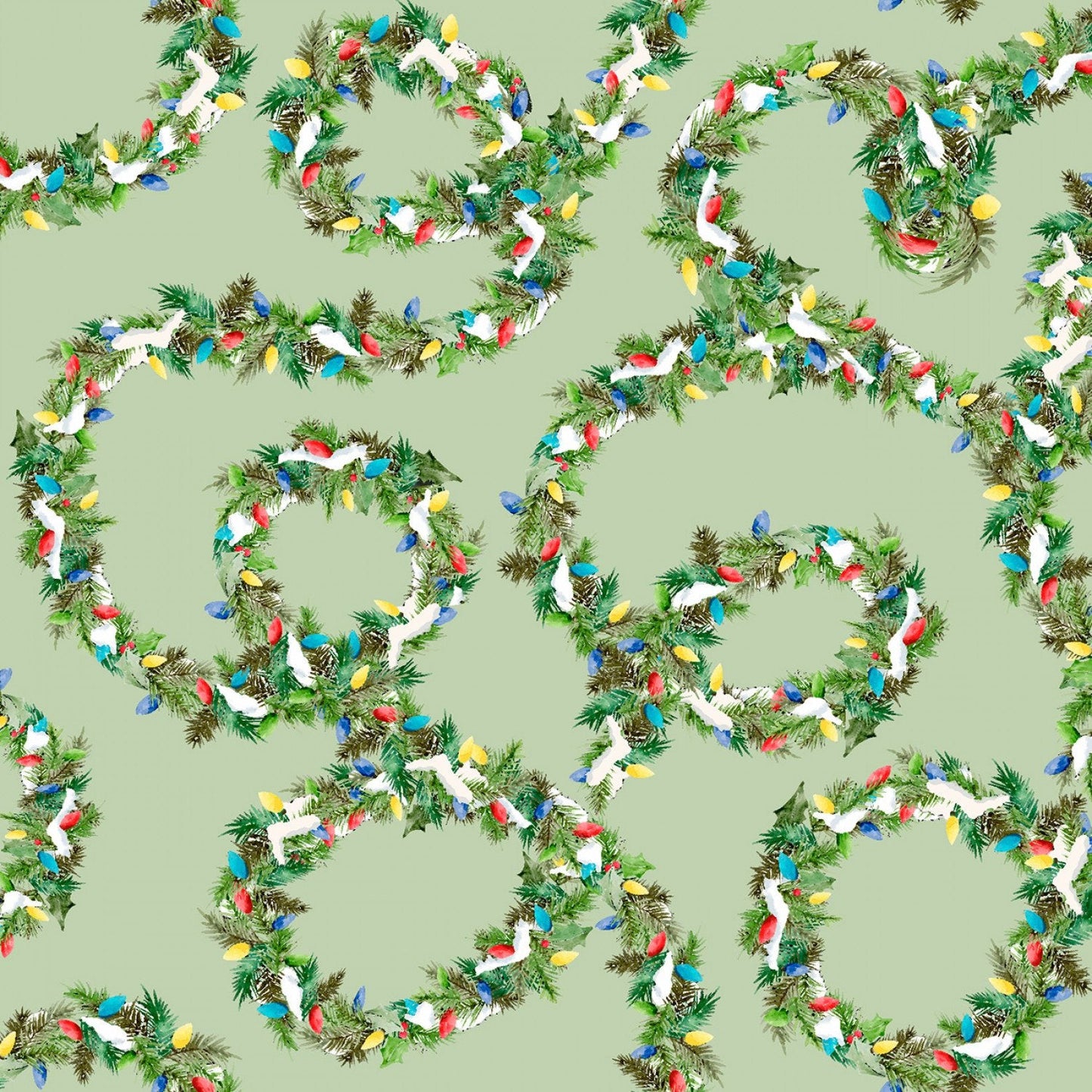 Winter Village Pine Garland Green Deane Beesley 3 Wishes Cotton Fabric 3W-23800-GRN