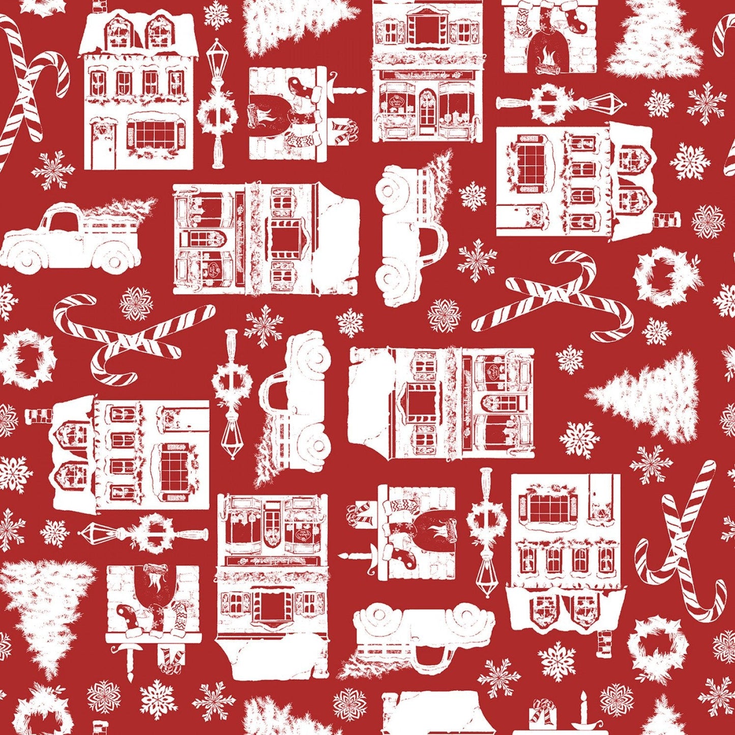 Winter Village Vintage Stores Red Deane Beesley 3 Wishes Cotton Fabric 3W-23801-RED