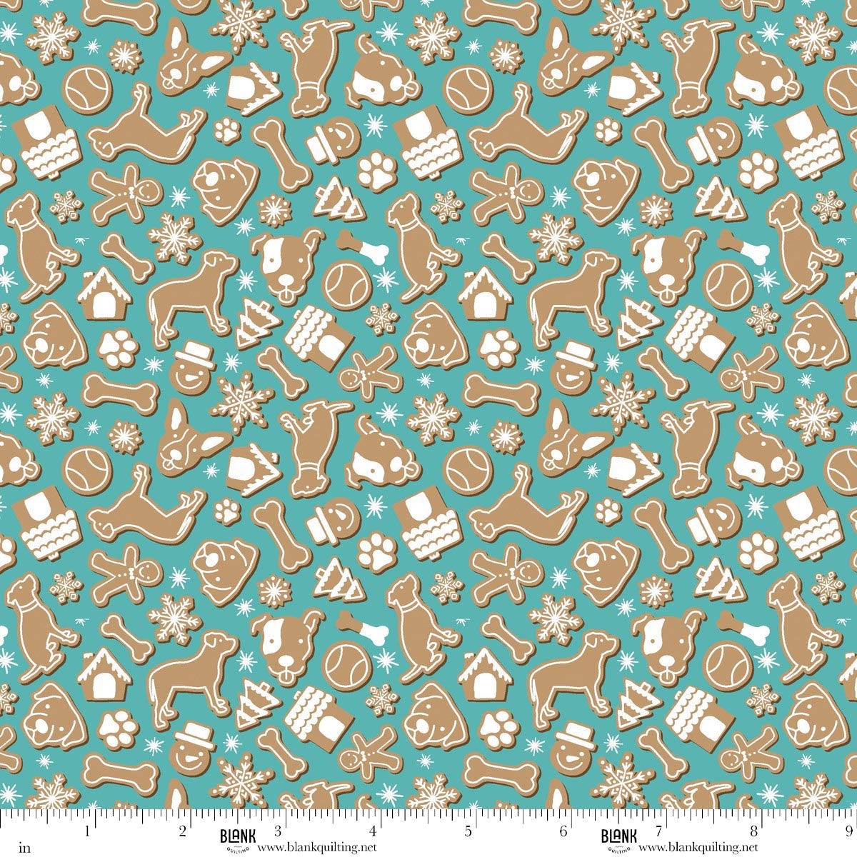 Winter Waggers Dog Biscuits Aqua Devon Design Co Blank Quilting Cotton Fabric BQ-4771-13