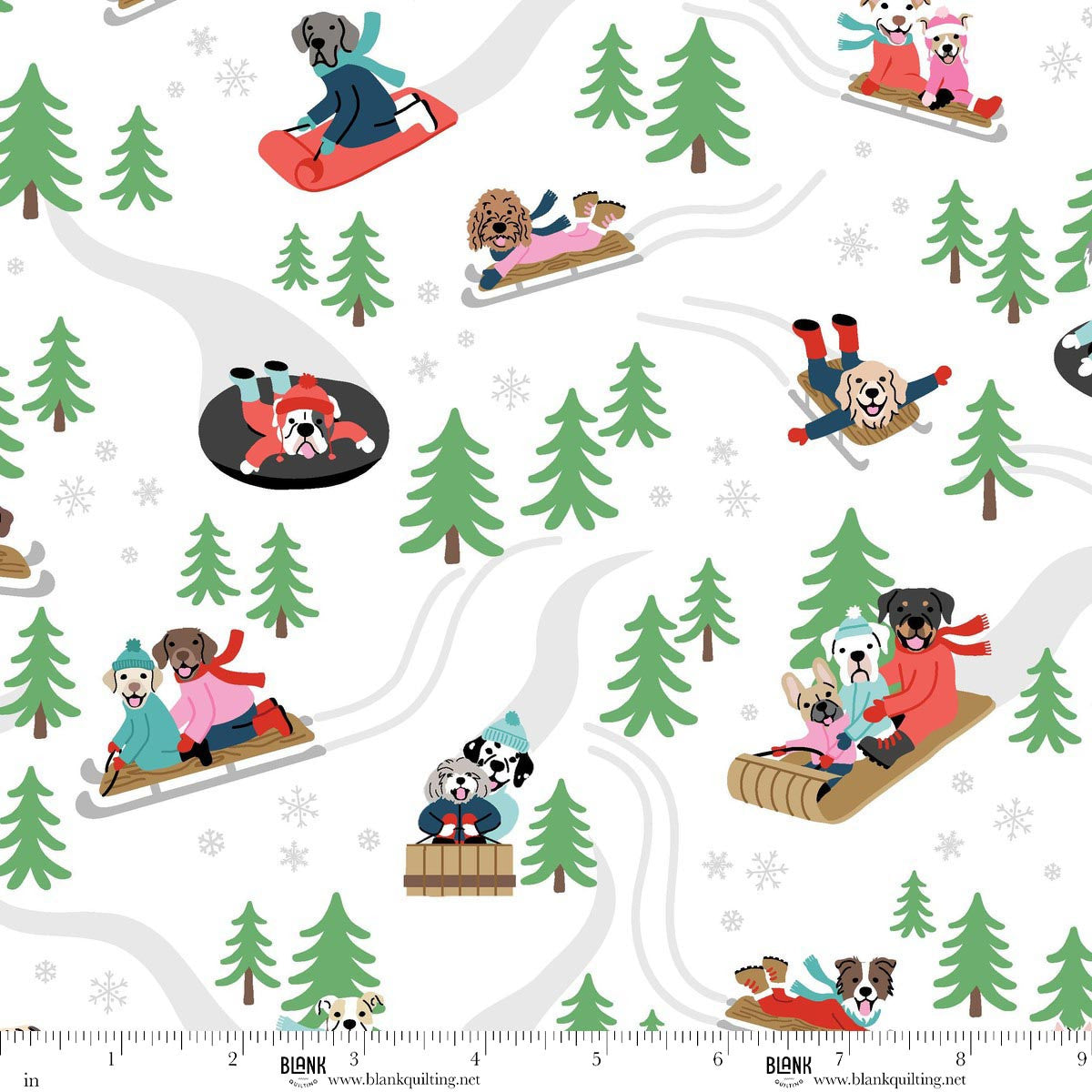 Winter Waggers Dog Sledding White Devon Design Co Blank Quilting Cotton Fabric BQ-4761-01