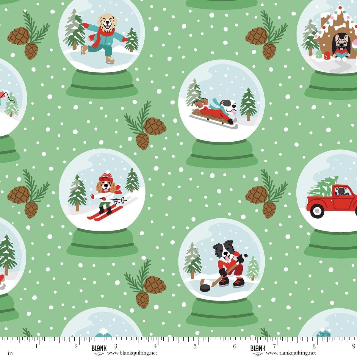 Winter Waggers Snowglobes with Dogs Green Devon Design Co Blank Quilting Cotton Fabric BQ-4764-66 | US Fabric Shop