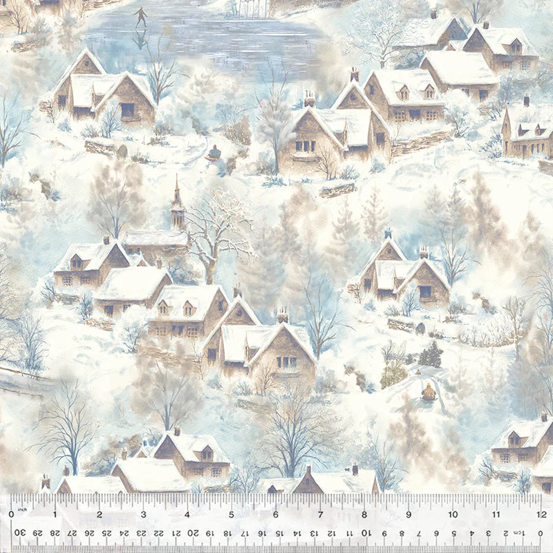 Winter Whisper Into the Village Snow Whistler Studios Windham Fabrics Cotton Fabric WF-54679-1