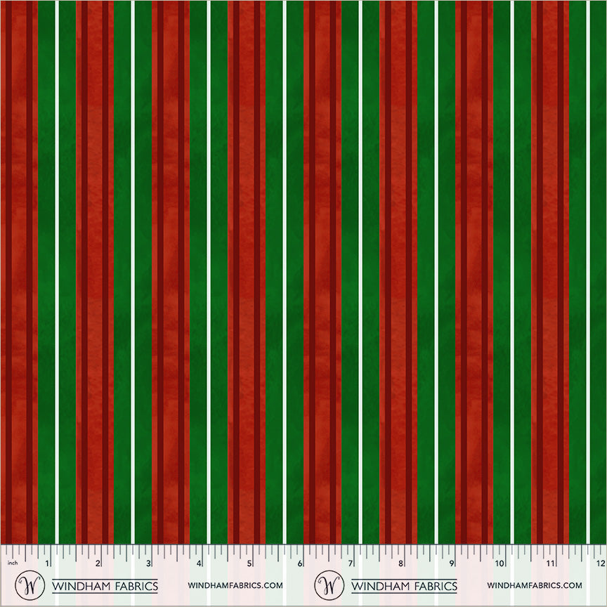 Winter Wonder Ribbon Stripe Green Red Whistler Studios Windham Cotton Fabric WF-55171D-5