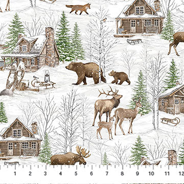 Winter Woodland Scenic White Multi Deborah Edwards Northcott Cotton Fabric NC-DP28865-10