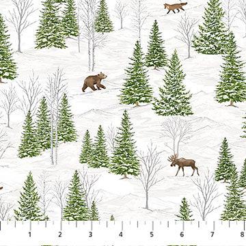 Winter Woodland Trees White Multi Deborah Edwards Northcott Cotton Fabric NC-28866-10