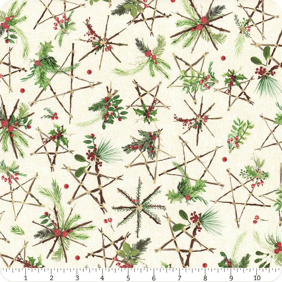 Winter Wreaths Stars Cream Maywood Studio Cotton Fabric MS-MAS10882-E | US Fabric Shop