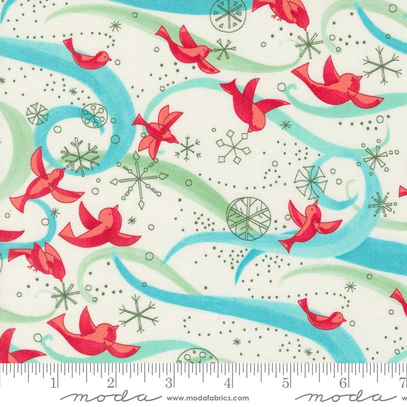 Winterly Birds Ribbons Snowflakes Cream Rob Pickens Moda Cotton Fabric MD-48761-11