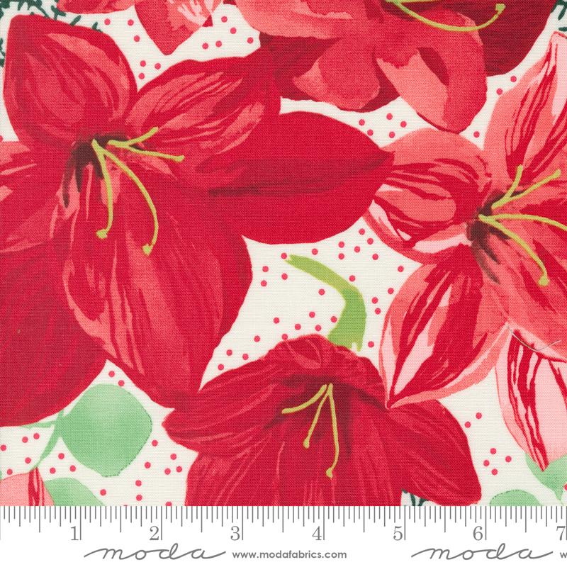 Winterly Christmas Lily Large Floral Cream Rob Pickens Moda Cotton Fabric MD-48760-11