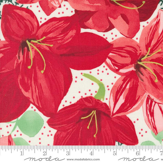 Winterly Christmas Lily Large Floral Cream Rob Pickens Moda Cotton Fabric MD-48760-11