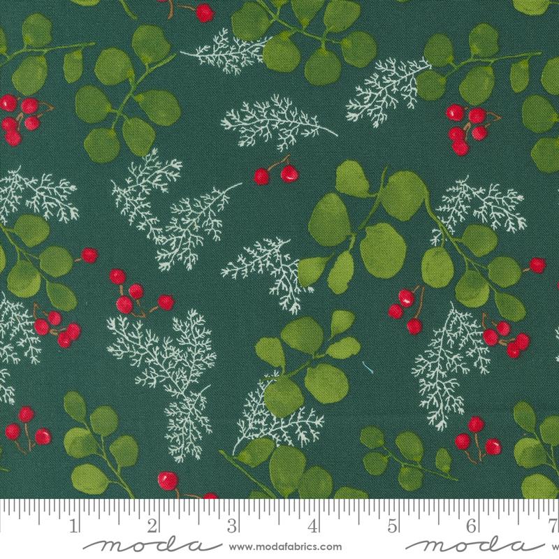 Winterly Greenery and Berries Spruce Green Rob Pickens Moda Cotton Fabric MD-48764-18