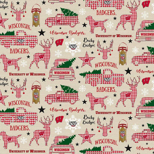 Wisconsin Badgers NCAA College Christmas Holiday Sykel Cotton Fabric WIS-1213