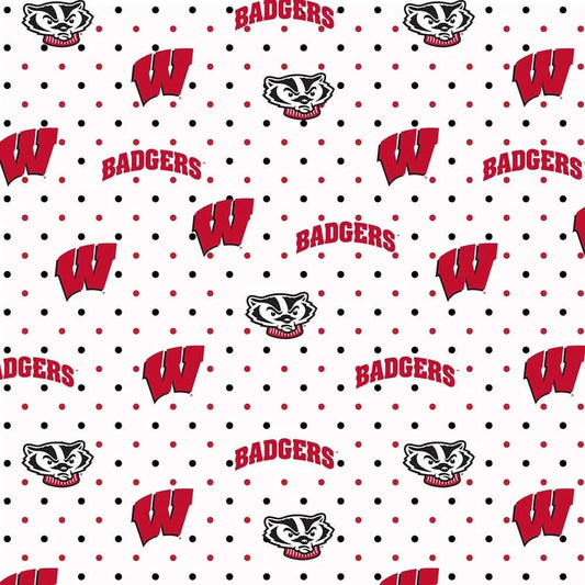 Wisconsin Badgers NCAA College Pin Dot Sykel Cotton Fabric WIS-1323