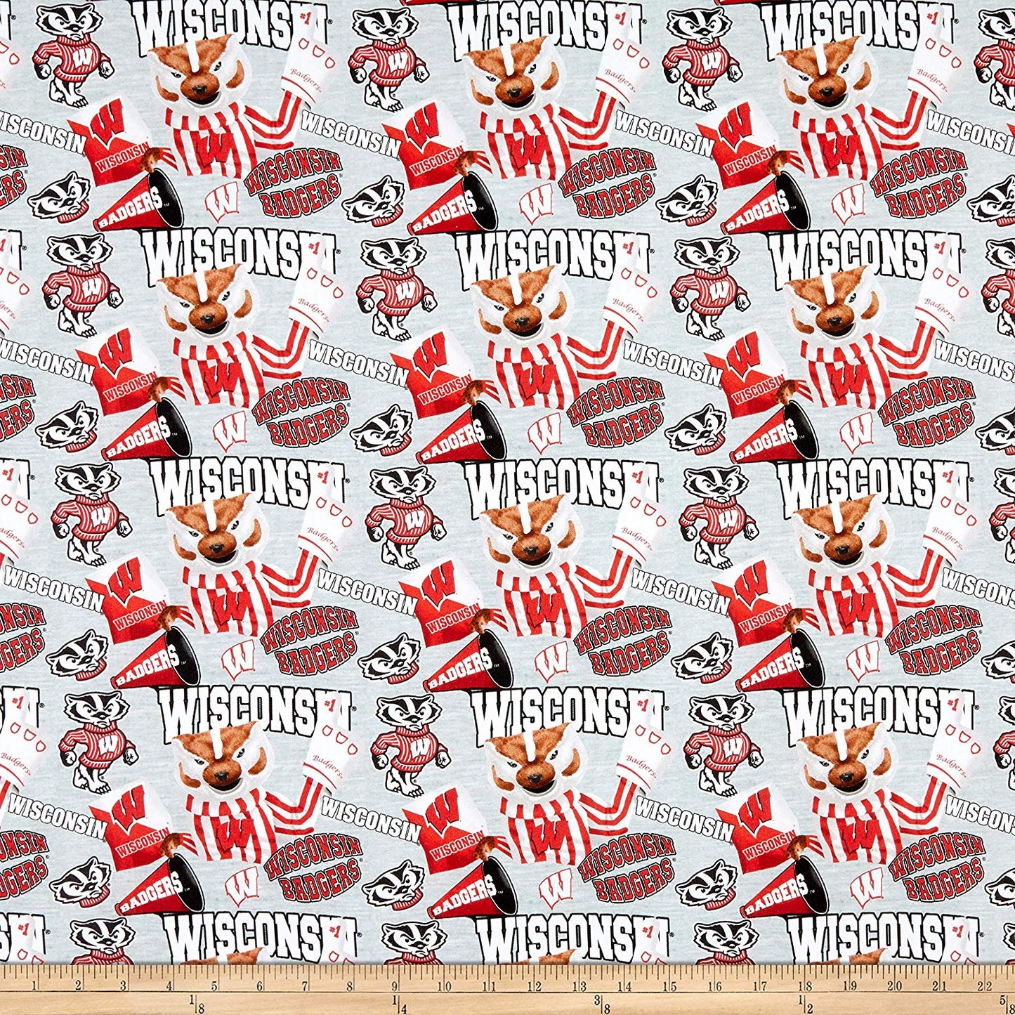Wisconsin Badgers NCAA Collegiate Mascot Heather Print Gray Sykel Cotton Fabric WIS-1164