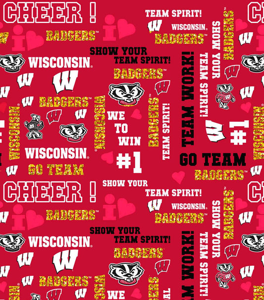 Wisconsin Badgers NCAA College Glitter Gold Metallic Sykel Cotton Fabric WIS-1142