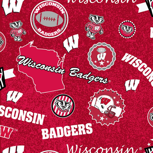Wisconsin Badgers NCAA College Home State Sykel Cotton Fabric WIS-1208