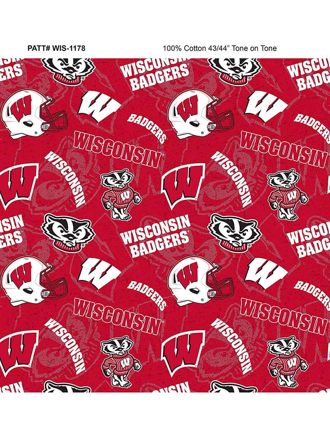 Wisconsin Badgers NCAA College Tone on Tone Sykel Cotton Fabric WIS-1178