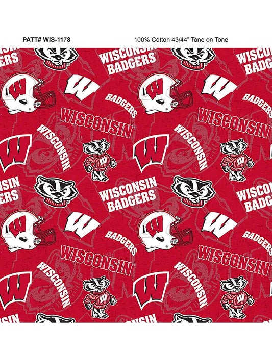 Wisconsin Badgers NCAA College Tone on Tone Sykel Cotton Fabric WIS-1178