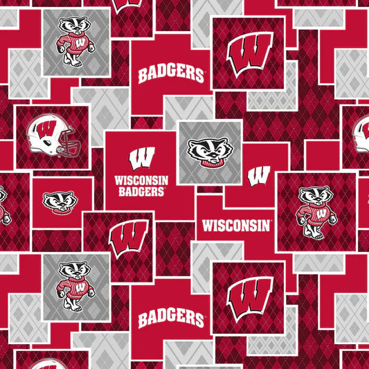 Wisconsin Badgers NCAA College Argyle Boxes Sykel Cotton Fabric SYK-WIS-1371