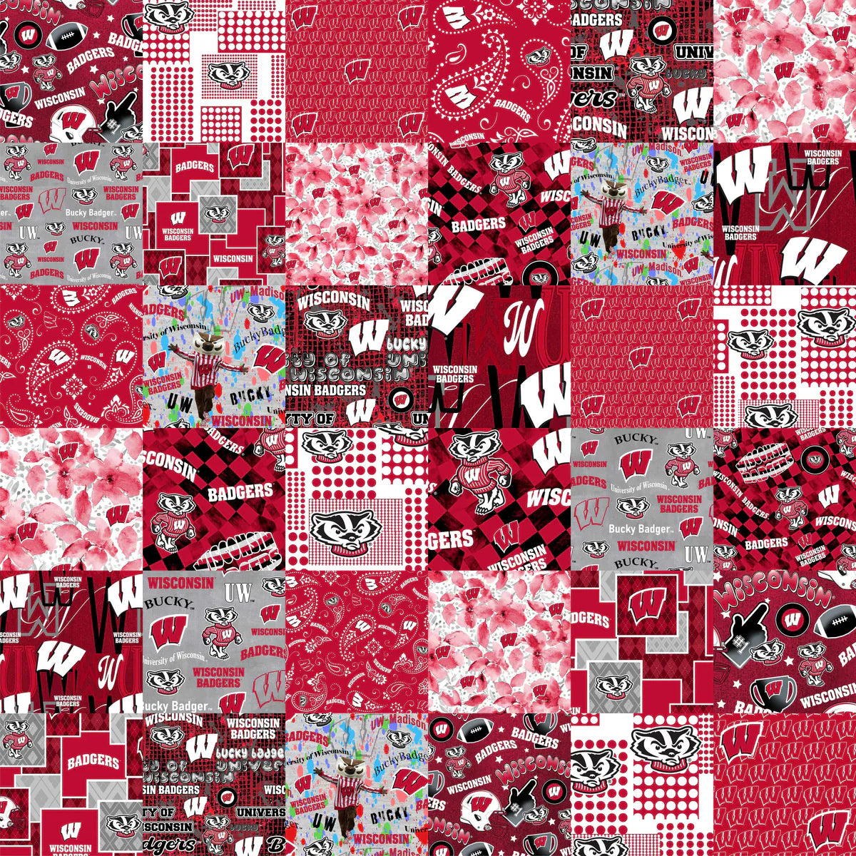 Wisconsin Badgers NCAA College Cheater Quilt Allover 60" Sykel Cotton Fabric SYK-WIS-1363