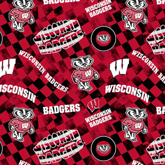 Wisconsin Badgers NCAA College Check Allover Sykel Cotton Fabric SYK-WIS-1370
