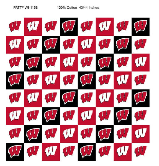 Wisconsin Badgers NCAA College Check Sykel Cotton Fabric WIS-1158