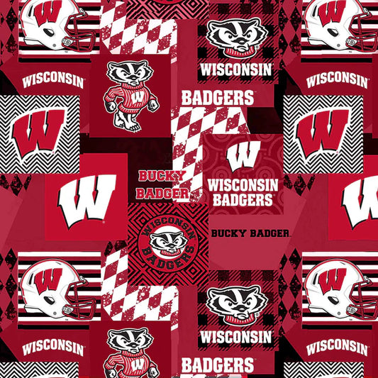 Wisconsin Badgers NCAA College Collegiate Minky Geo Sykel Enterprises Polyester Fabric SYK-WIS-1367